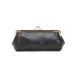 MARLON Black Made In Italy Leather Kiss Lock Pouch